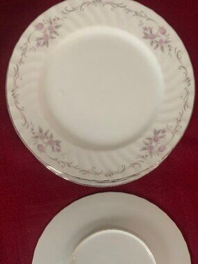 Gold Standard GST1 China Salad Plates set of 4 - Pink Floral with Gray Scrolls